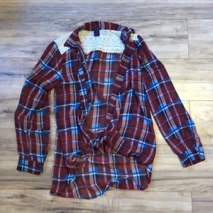 Imaginary Voyage Red Plaid Long Sleeve Blouse